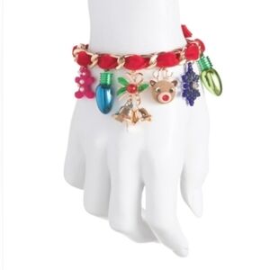 NEW NWT Betsey Johnson Festive Christmas Charm Bracelet with Red Accents